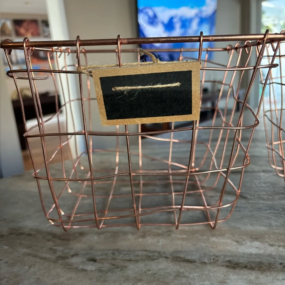 Rose Gold Wire Baskets (2) with chalkboard label